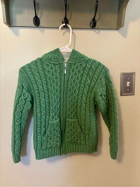 Aran Crafts Green Cable-Knit Zip Hoodie Sweater